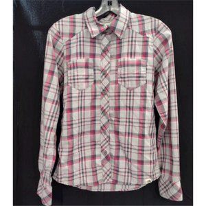 Like New-The North Face Long Sleeve Button Up Plaid Shirt-Pink/Gray-Sz XS